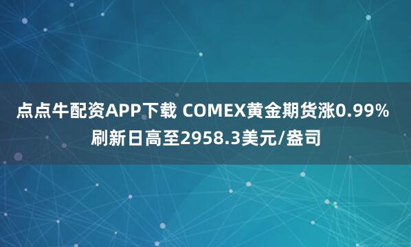 点点牛配资APP下载 COMEX黄金期货涨0.99% 刷新日高至2958.3美元/盎司