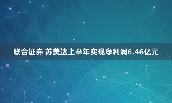 联合证券 苏美达上半年实现净利润6.46亿元